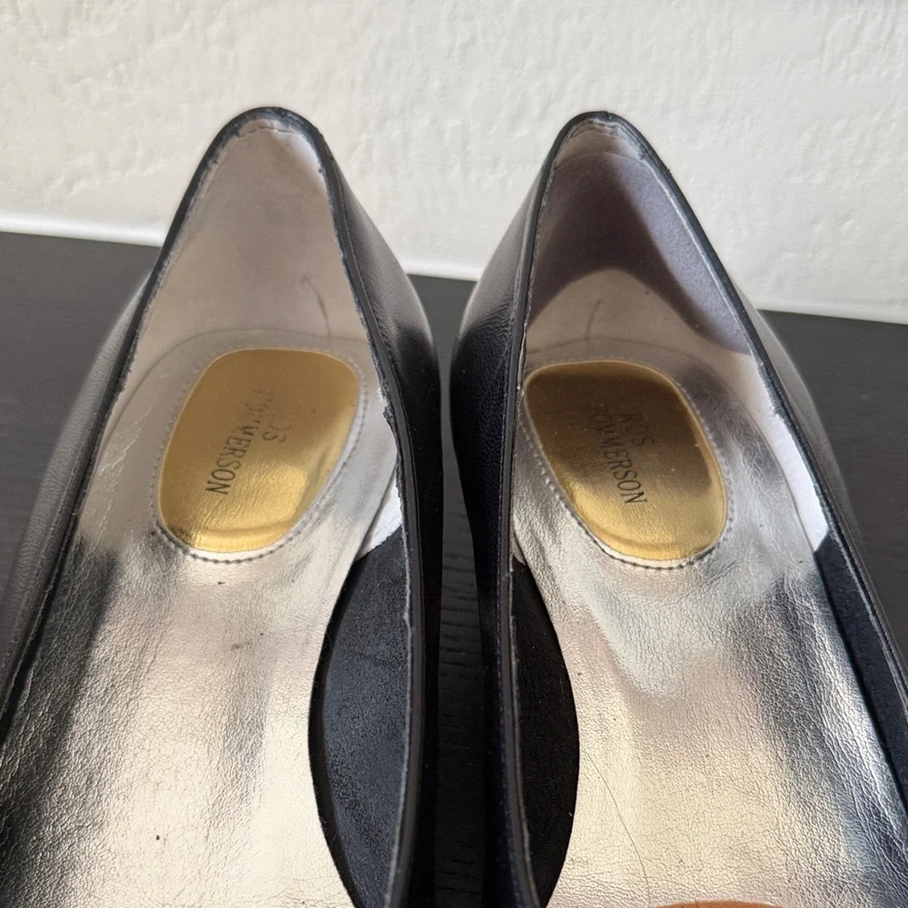 Ros Hommerson Black Leather Heels with Silver Bow Detail 9W - Picture 4 of 11